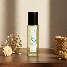 Chanel Platinum body oil bottle for moisturizing skin and layering a fresh unisex fragrance after bathing.
