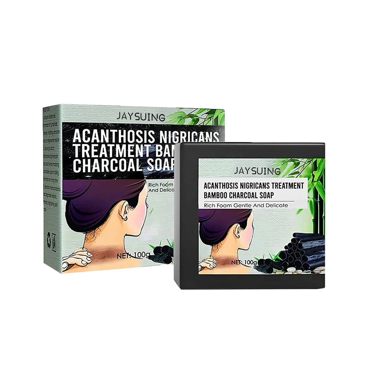 Jaysuing Bamboo Charcoal Whitening Soap two boxes on white background for daily dark spot care.
