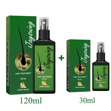 Jaysuing Ginger Hair Growth Spray set with 30ml and 120ml bottles and packaging on white background.