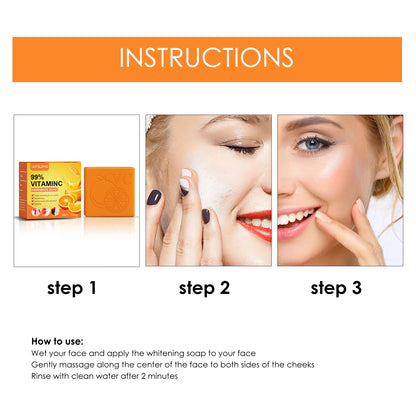 Jaysuing Vitamin C Whitening Soap usage instructions with steps on white background.