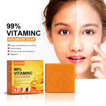 Jaysuing Vitamin C Whitening Soap woman applying bar to face for daily brightening care.