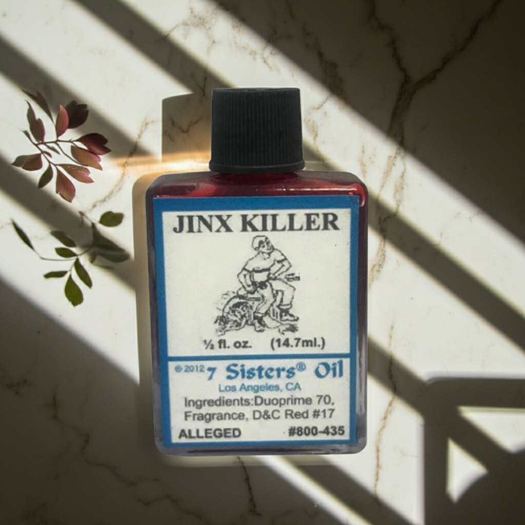 Jinx Killer Wish Oil ritual oil bottle for spiritual cleansing, intention setting, and wish fulfillment practice.