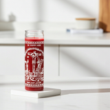 The Just Judge red 7 day candle in glass jar for prayer, justice petitions, and spiritual ritual use.