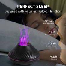 KINSCOTER volcanic flame aroma diffuser humidifier for essential oil use, dry air relief, and decorative tabletop ambiance.