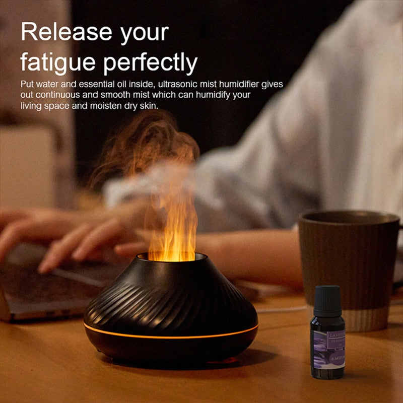 KINSCOTER Volcanic Flame Aroma Diffuser USB humidifier with 130ml tank for essential oil diffusion, moisture balance, and ambient room use.