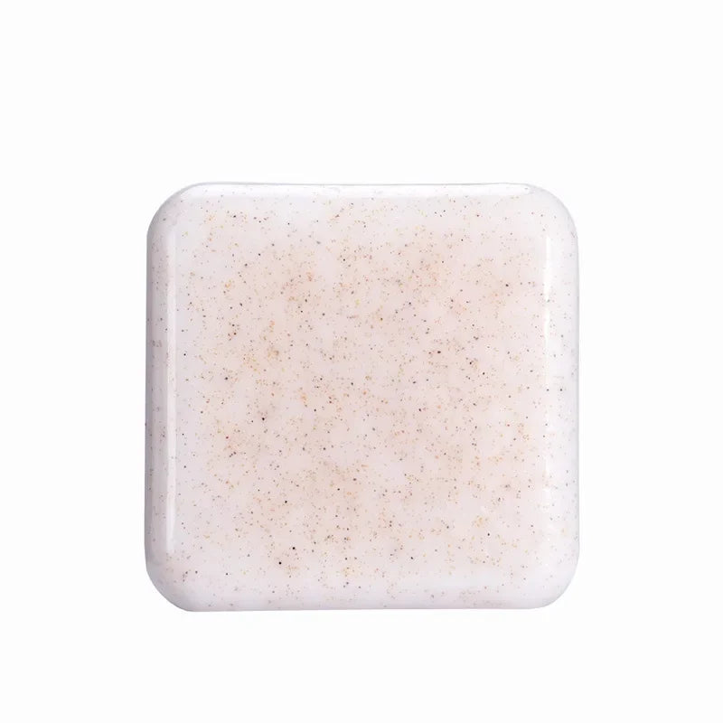 Kojic Acid & Sweet Orange Brightening Scrub Soap beige speckled bar tile on white background.
