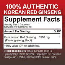 Korean Red Panax Ginseng capsules herbal supplement bottle for energy support, daily wellness, and routine supplement use.