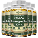KSM-66 Ashwagandha daily support capsules 1800mg supplement bottle for regular herbal wellness use and daily supplementation.