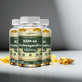 KSM-66 Ashwagandha extract capsules 1800mg supplement bottle for daily adaptogenic herbal support and wellness use