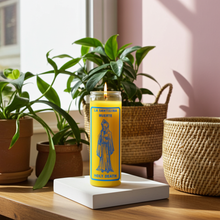 La Santisima Muerte yellow 1 color 7 day candle for ritual work, petition prayers, and devotional practice.