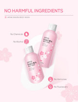 Two bottles of LAIKOU Sakura Shower Gel 200ml with cherry blossom design on white background.