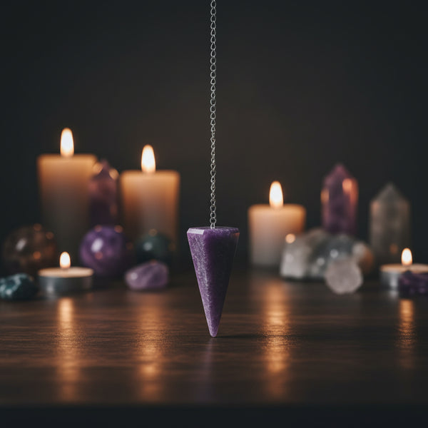 Lapidolite 6-sided faceted pendulum on a 9-inch chain for dowsing