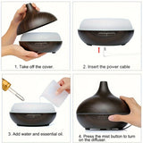 Large capacity 550ML USB diffuser with 6 fragrance oil bottles for long-lasting aromatherapy, meditation, and indoor fragrance use.