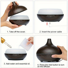 Large capacity USB diffuser 550ml with 6 fragrance oils for home, bedroom, and office scenting.