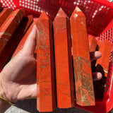 Large Red Jasper crystal obelisk tower for energy grounding, meditation, and spiritual decor.