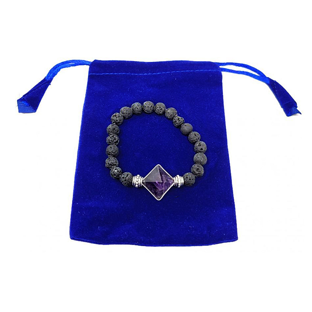 Lava and amethyst pyramid bracelet with velvet bag