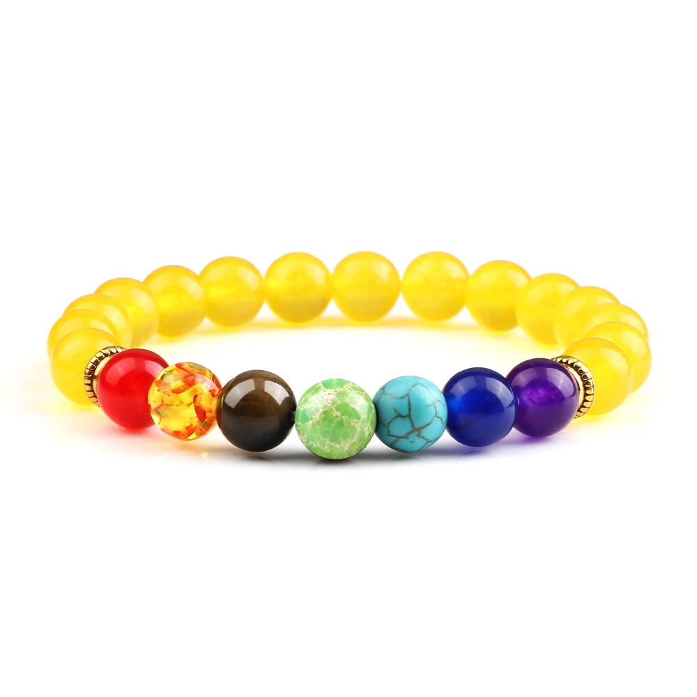 Lava stone healing Chakra jewelry bracelet for chakra alignment, relaxation, and wellness-focused wear.