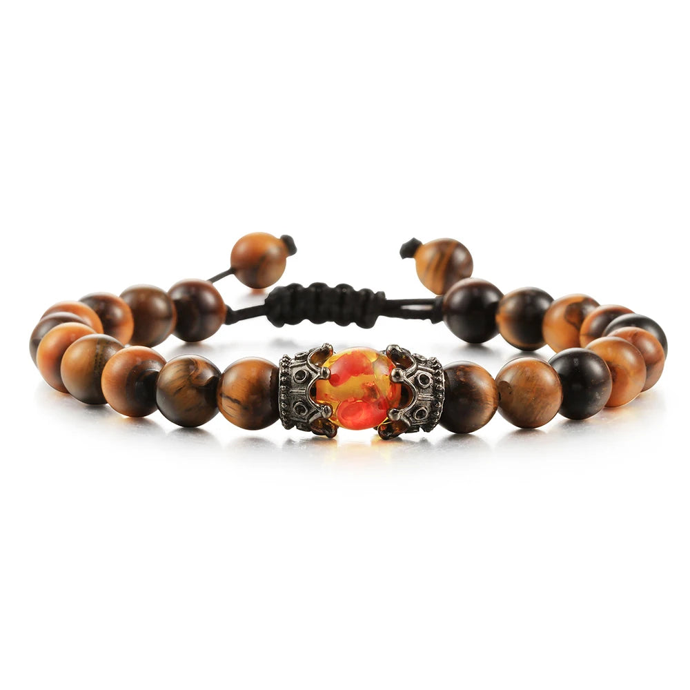 Black Lava Stone & Tiger Eye Crown Bracelet gemstone bead bracelet for yoga practice, grounding, and everyday fashion use.