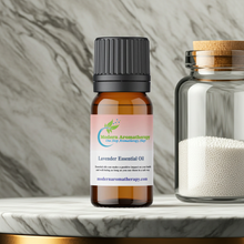 Lavender essential oil bottle for diffuser use, sleep-supporting aromatherapy, and freshening bedroom indoor spaces.
