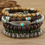 Layered Boho Evil Eye & Hamsa Charm bracelets set with wrap band style for bohemian fashion, daily outfit accessorizing, and meaningful jewelry wear.