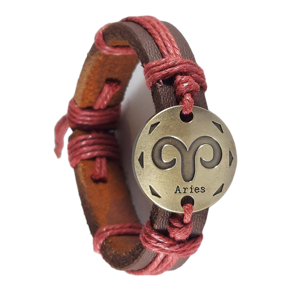 Leather zodiac bracelet - Aries