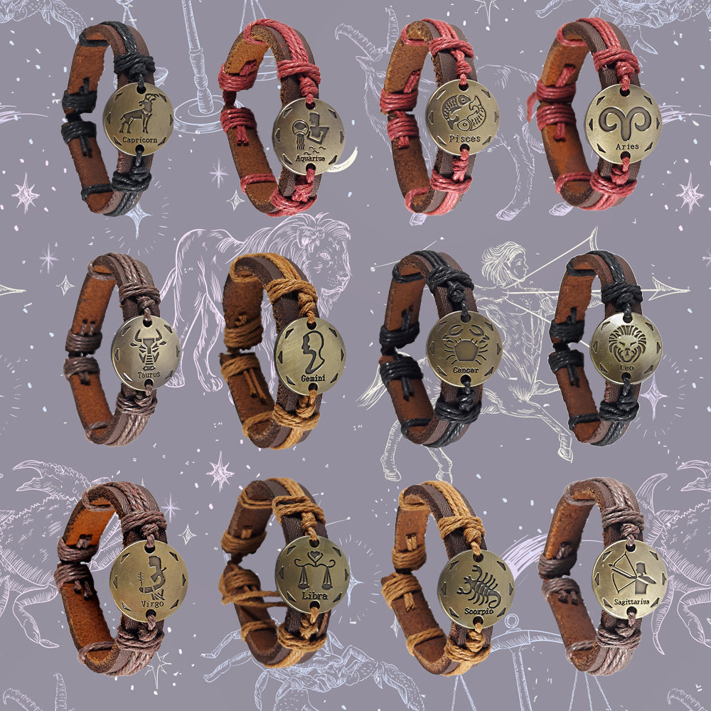 Leather zodiac bracelets display