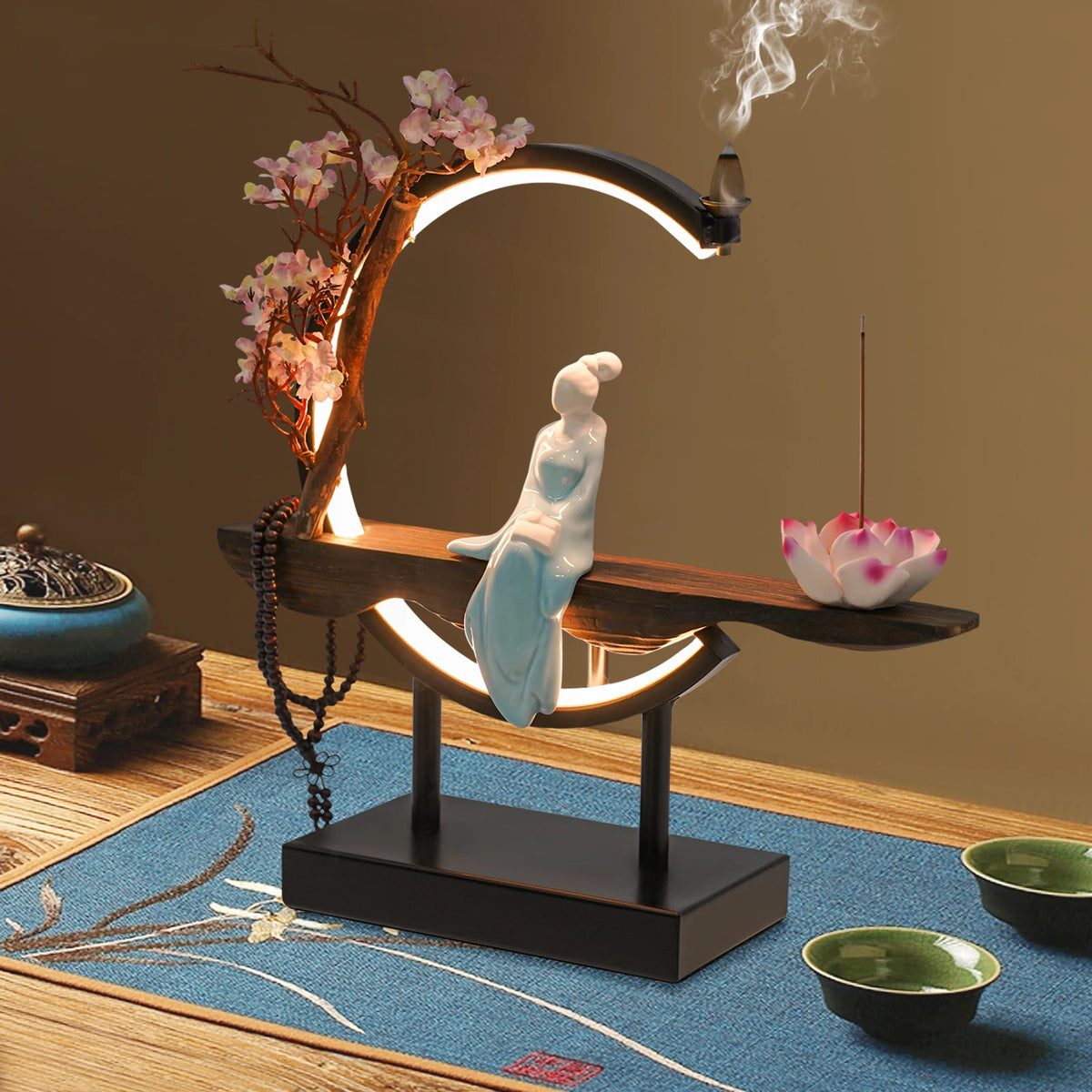 Classical LED backflow incense burner resin burner for aromatherapy, calming ambiance, and spiritual décor.