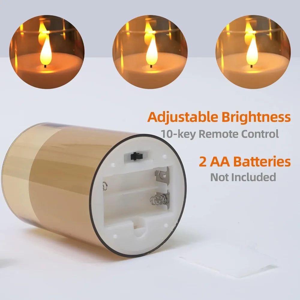 LED pillar flameless candles for living room decor, soft illumination, and remote timer operation.