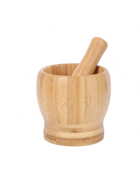 Leeseph Bamboo Mortar & Pestle Set bamboo bowl and pestle for hand grinding spices, herbs, and fresh kitchen ingredients.