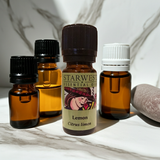 Starwest Botanicals Lemon essential oil bottle for everyday aromatherapy, diffuser use, and natural scent blends.