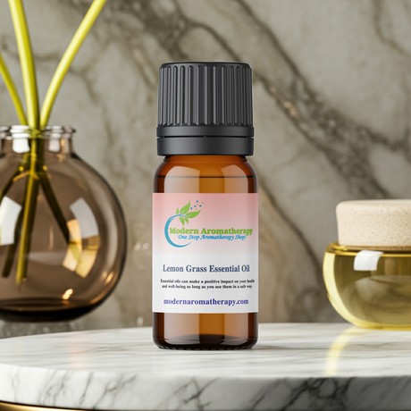 Lemon Grass essential oil bottle for aromatherapy, stress relief, and natural home scenting.