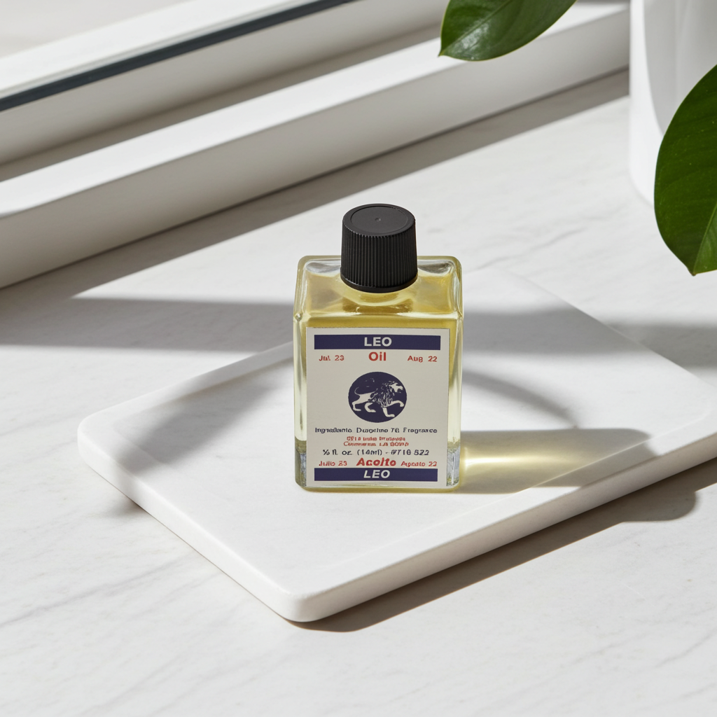 Leo Wish Oil dressing oil bottle for candle dressing, manifestation, and spiritual practice.