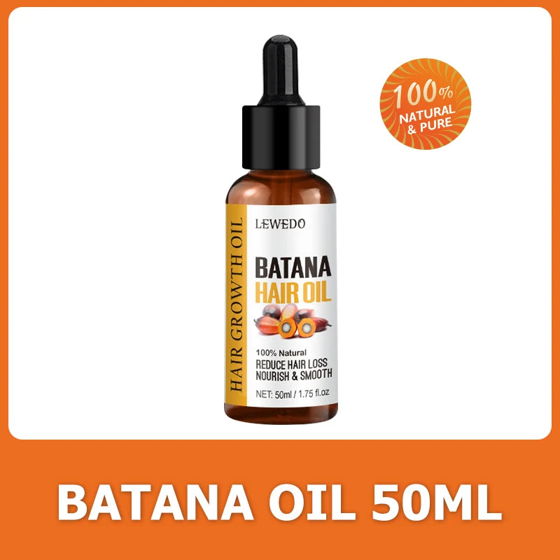 Lewedo Naturals Batana Hair Growth Oil bottle for repairing dry hair, conditioning the scalp, and supporting stronger hair growth.