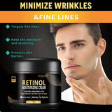 LGRAMER Men's Retinol Cream jar showing anti-aging features and benefits for daily men's face moisturizing.