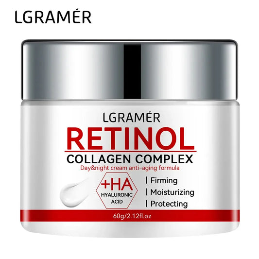 LGRAMER Retinol Lifting & Firming Face Cream jar with red and silver design on white background.