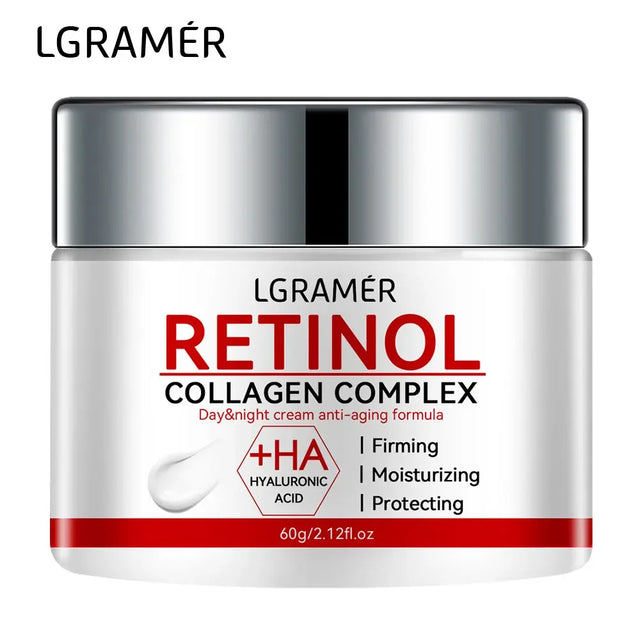 LGRAMER Retinol Lifting & Firming Face Cream jar with red and silver design on white background.