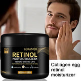LGRAMER Retinol Men's Anti-Aging Face Moisturizer jar with man applying cream to face for daily skincare.