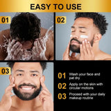 LGRAMER Retinol Men's Moisturizer step-by-step skincare application guide with man washing face and applying cream.