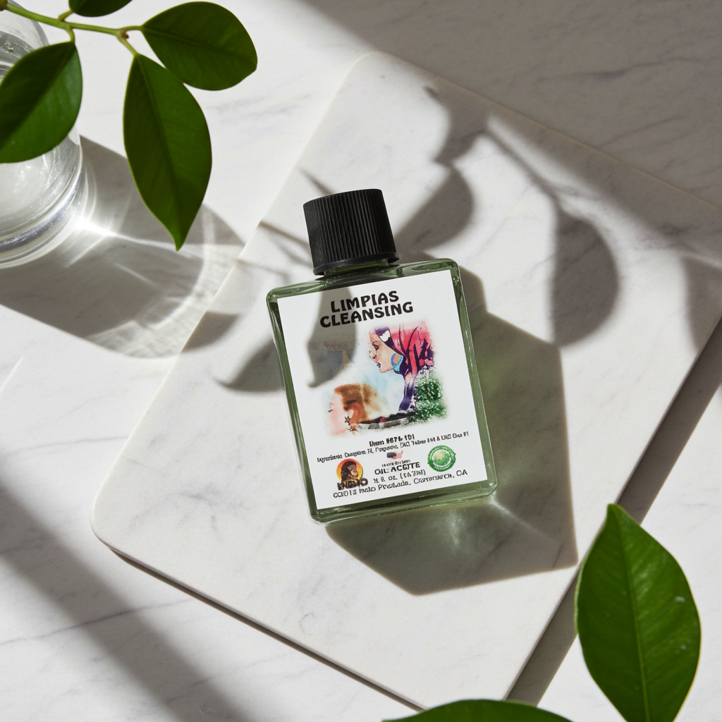 Limpias Cleansing Wish Oil ritual oil bottle for cleansing energy, wish work, and ceremonial practice.