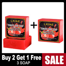 LKIAE Tomato Bar Soap with Buy 2 Get 1 Free promotional offer on a white background.