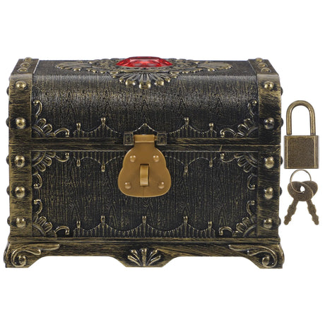 Lockable pirate treasure chest plastic storage box for organizing party favors, small gifts, and toy treasures.