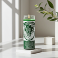 Lodestone green 1 color 7 day candle glass candle for spiritual work, ritual focus, and intention setting.