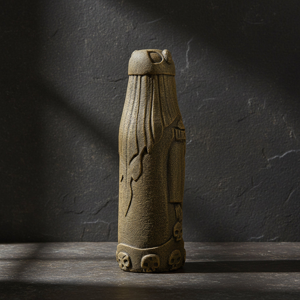 Loki volcanic stone statue side view
