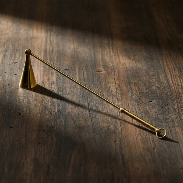 Long brass candle snuffer, 12 inch handle