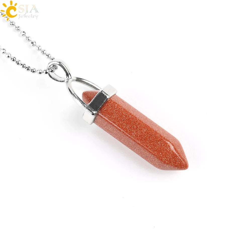 Long point crystal necklace pendant in bullet shape for boho styling, crystal fashion, and daily wear.