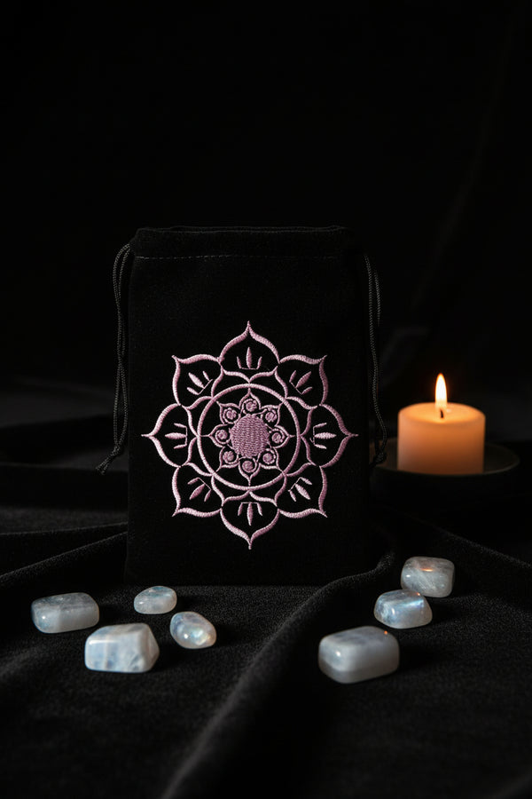 Lotus black velvet embroidered bag