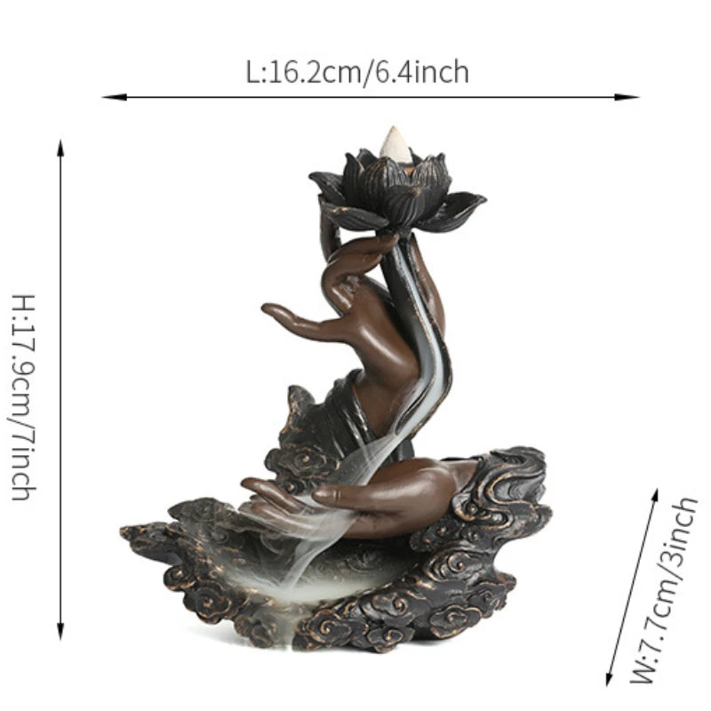 Lotus Buddha incense holder backflow waterfall burner for creating a soothing atmosphere during prayer and meditation.