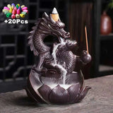 Lotus Dragon Ceramic Backflow Incense Burner ceramic incense burner for soothing fragrance, meditation decor, and tranquil indoor use.