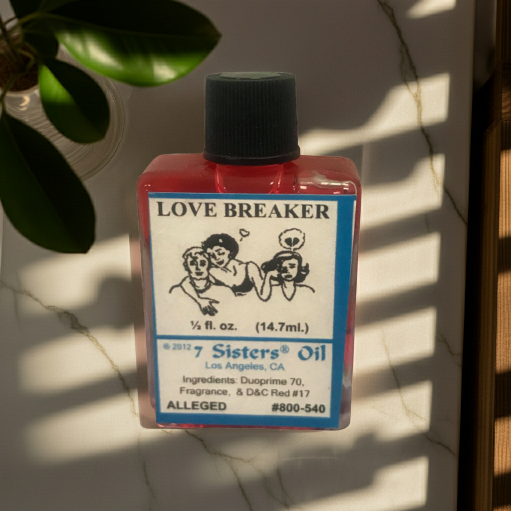 Love Breaker Wish Oil bottle spell oil for ritual application, intention setting, and relationship clearing work.
love-breaker-wish-oil-ceremonial-oil