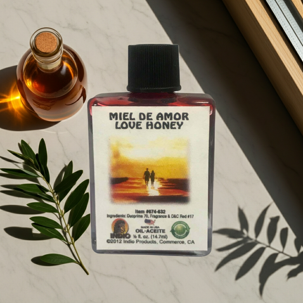 Meil De Amor Love Honey Wish Oil ritual oil bottle for prayer, manifestation, and romantic intention use.